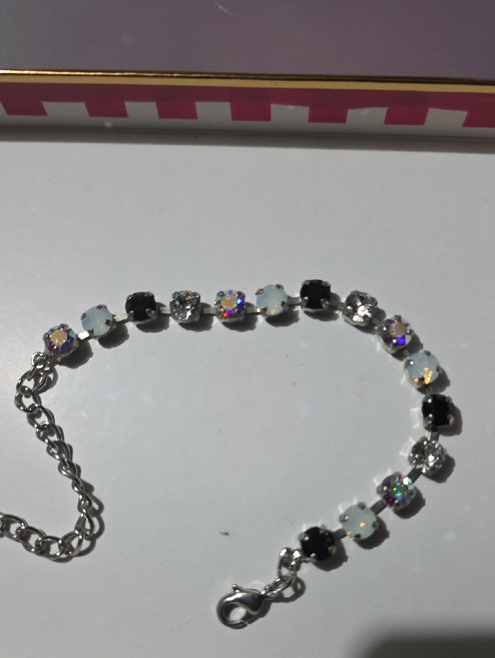 Silver Crystal Bracelet with Black and Iridescent Stones